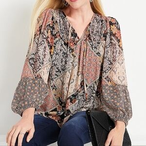 Maurices Patchwork Peasant Blouse Size XL